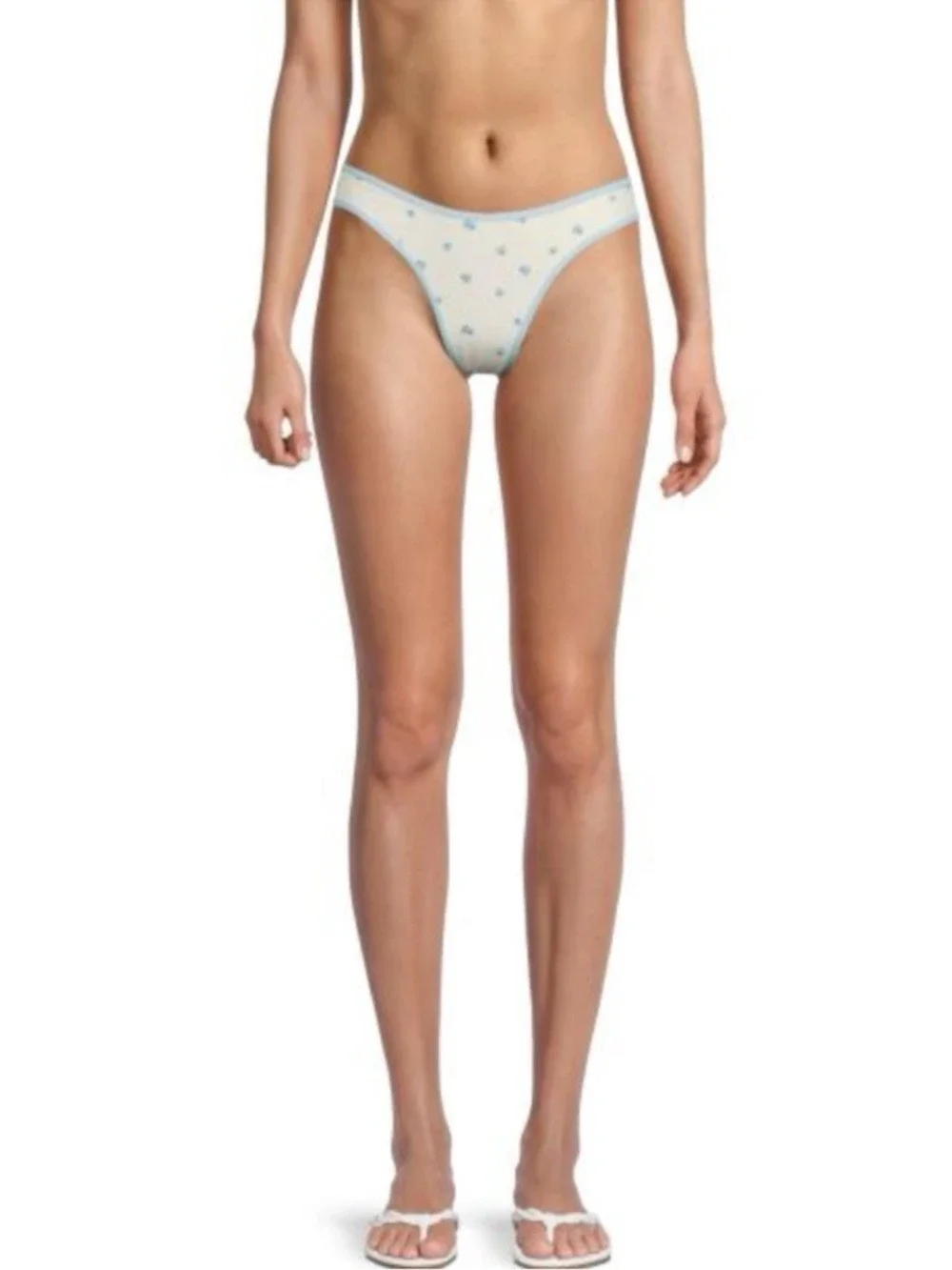 WeWoreWhat Cream Floral Bikini Bottom Light Blue Trim Small